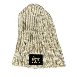 Love Your Melon Knit Comfy Winter Knit Toque Beanie Cap Hat Cream Metallic